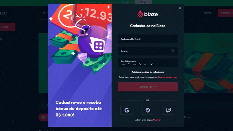 Como se registrar e fazer login no Blaze online